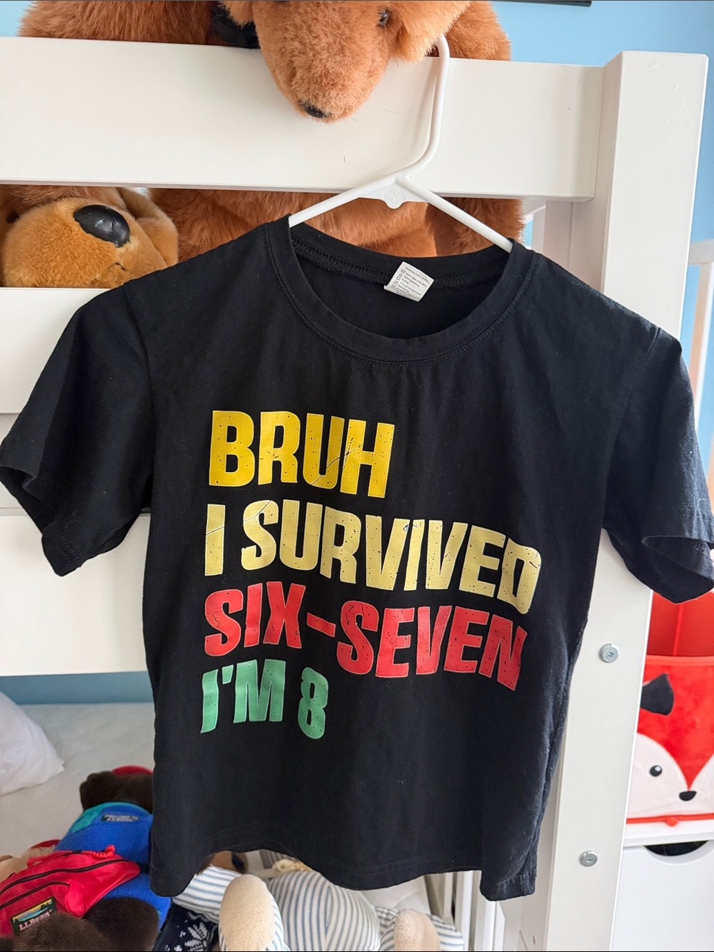 Kids Black Graphic Tee - 'Bruh I Survived Six-Seven I'm 8'
